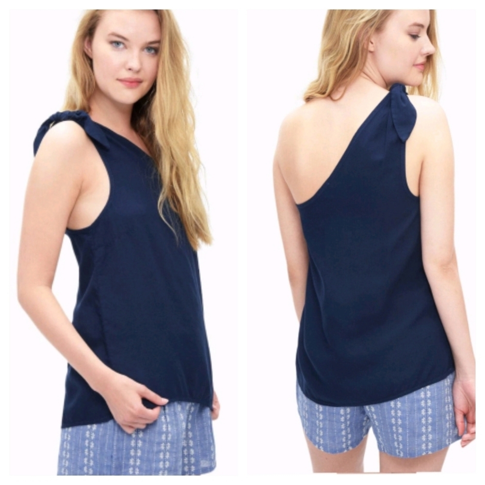 Splendid Navy Crosshatch One Shoulder Tie Tank Medium Festival Summer